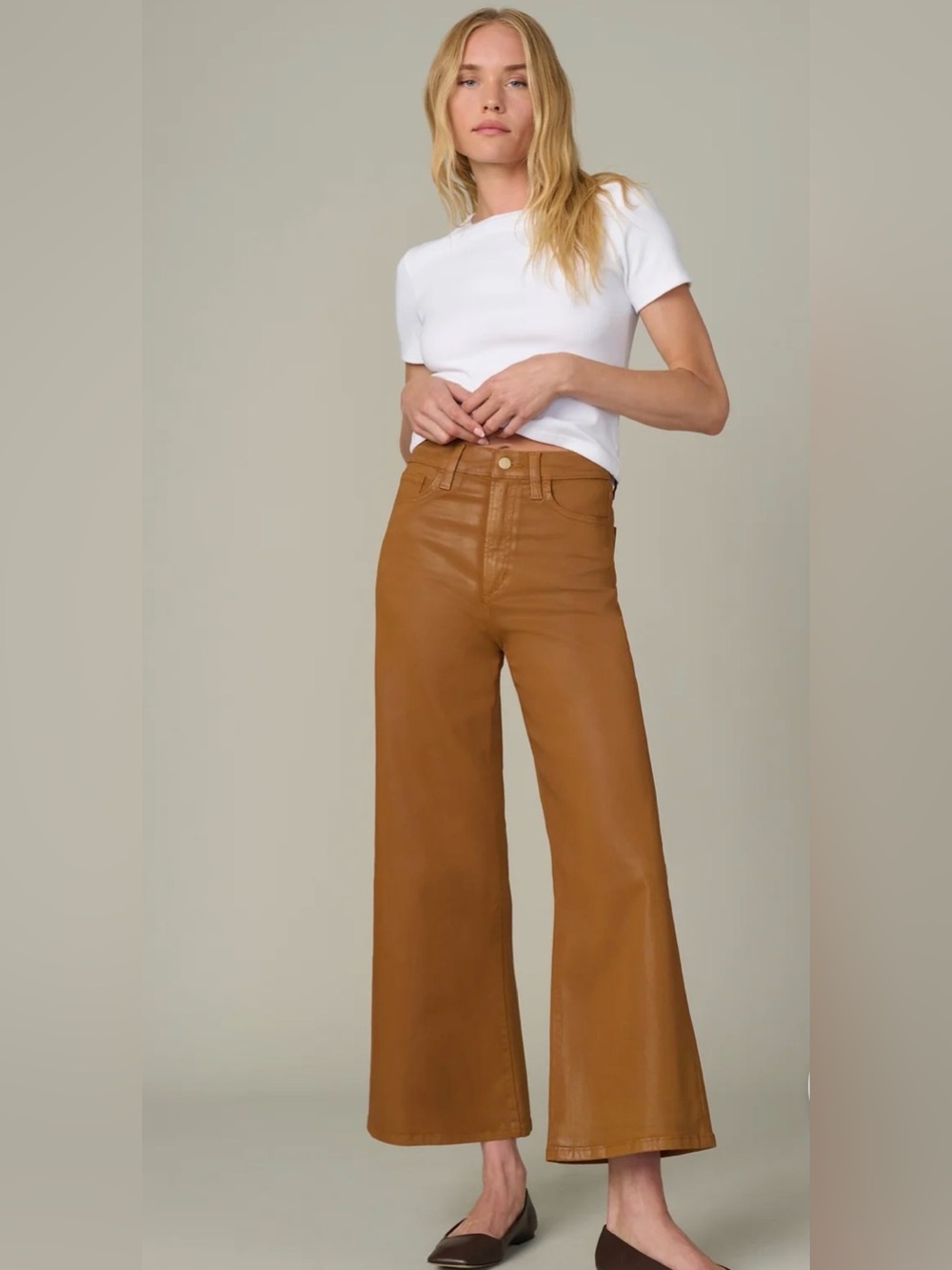 NWT Joe’s Jeans The Mia Coated Wide Leg Ankle Jeans Bronze Brown Size 26